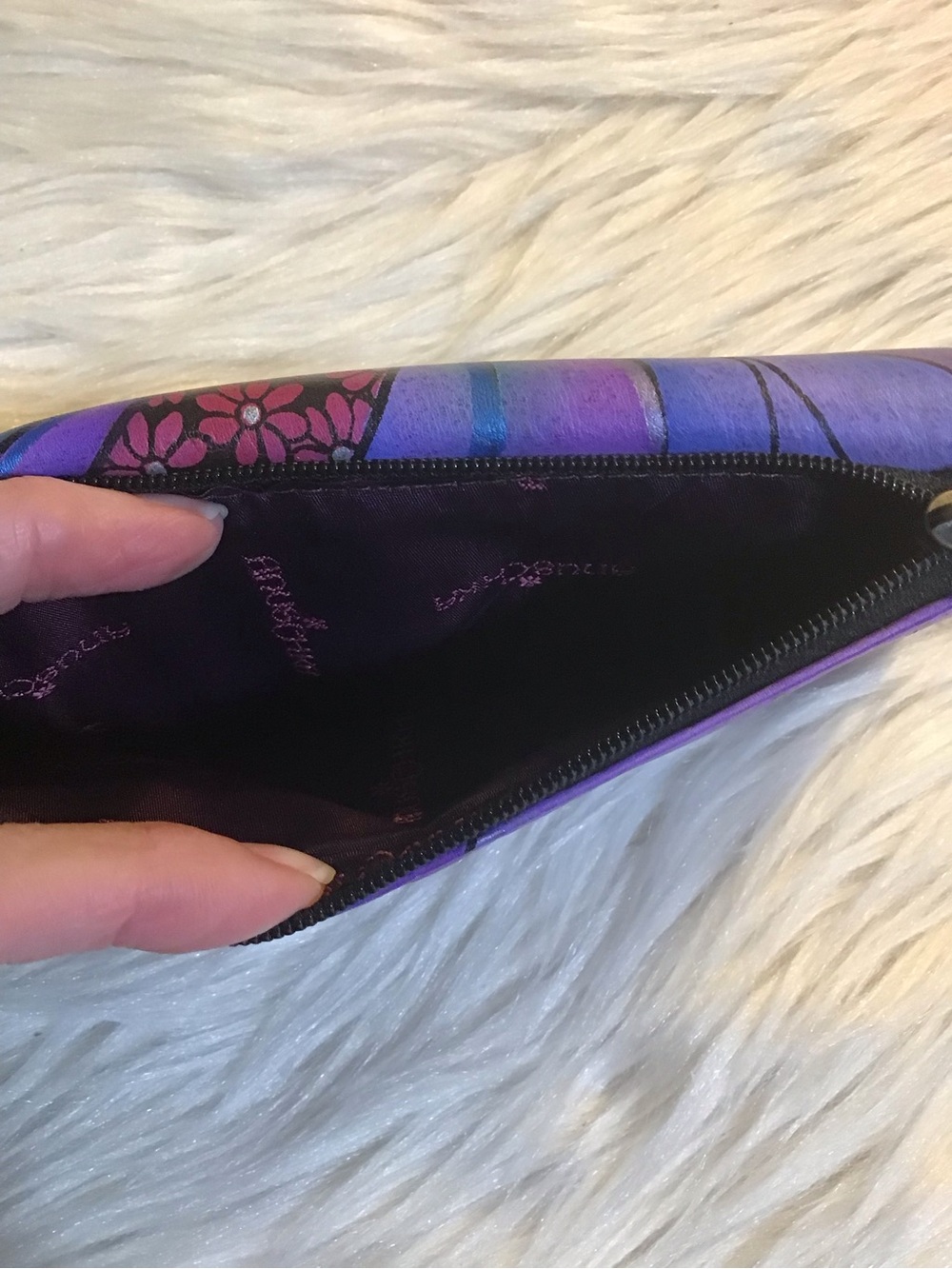 ANUSCHKA leather peacock floral painted wallet - Picture 9 of 16